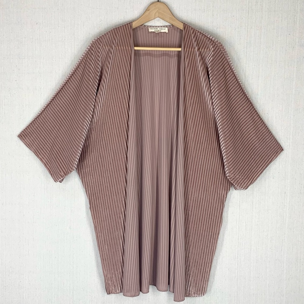 Alchemy Thread~Women’s Boho Ribbed‎ Velvet Stripe Kimono/Duster~Dusty Mauve~Sz M